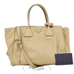 Prada Vitello Daino Front Pocket Wing Convertible Tote Beige